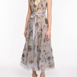 Sleeveless Embroidered Tulle Midi Dress