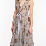 Sleeveless Embroidered Tulle Midi Dress