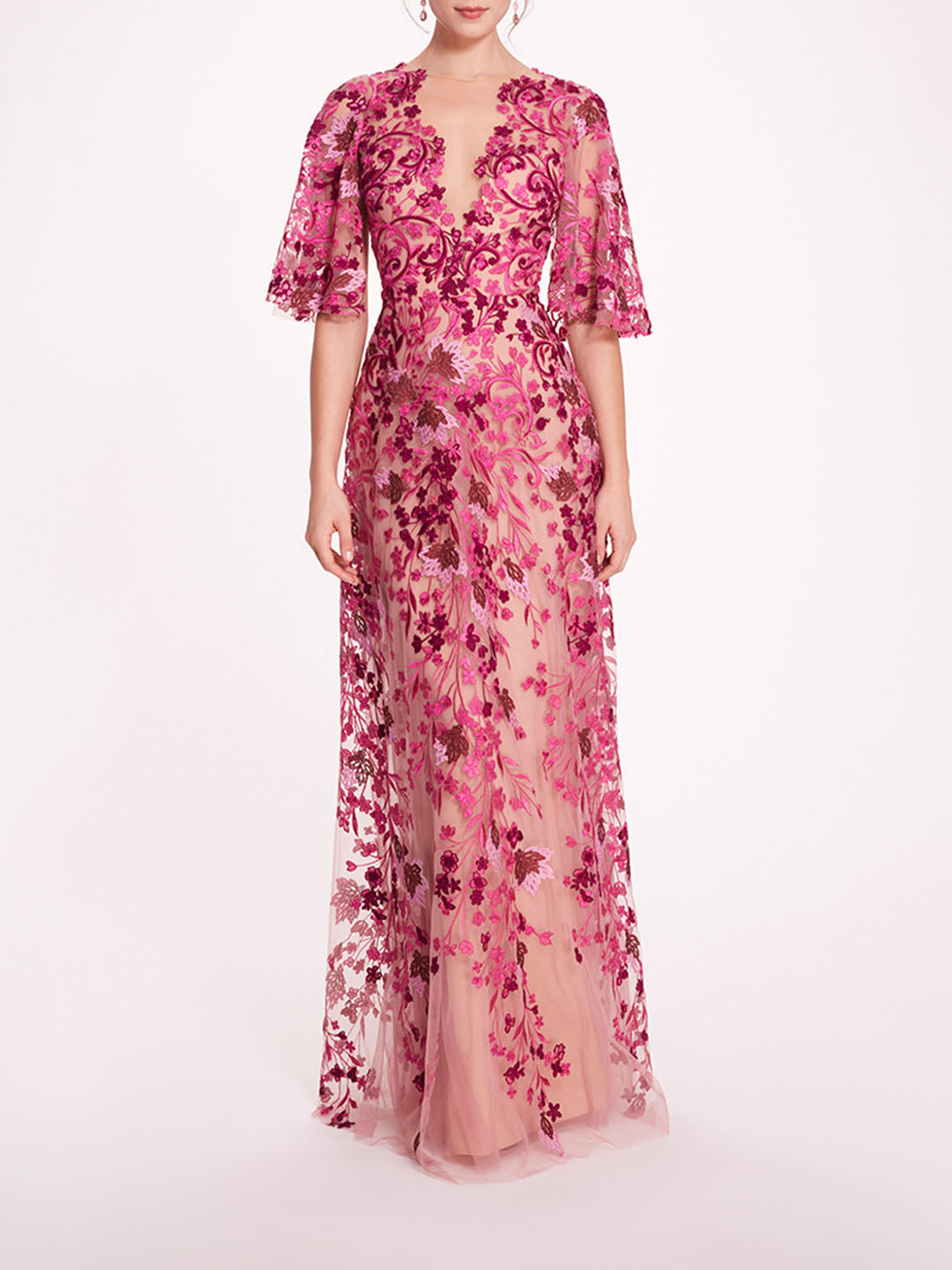 V-Neckline Tulle Gown | Marchesa