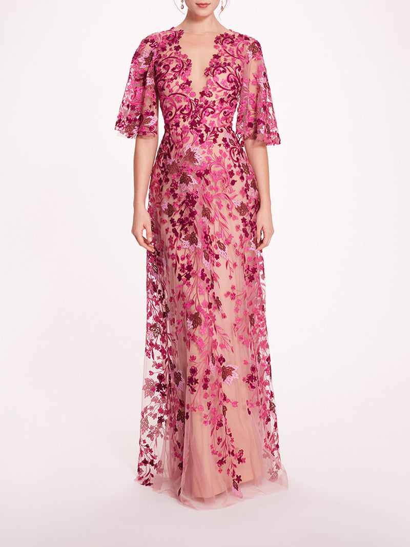 V-Neckline Tulle Gown | Marchesa