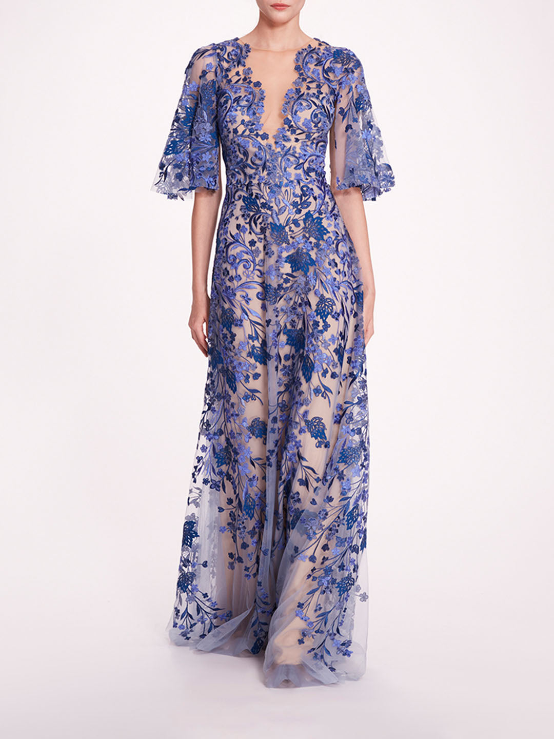 V-Neckline Tulle Gown | Marchesa