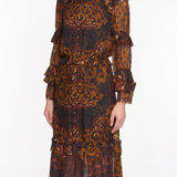 Braided Leopard Flounced Silk Chiffon Midi Dress