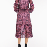 Braided Leopard Flounced Silk Chiffon Midi Dress