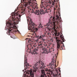Braided Leopard Flounced Silk Chiffon Midi Dress