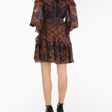 Braided Leopard Flounced Silk Chiffon Mini Dress