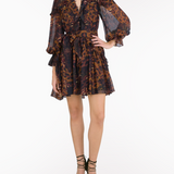 Braided Leopard Flounced Silk Chiffon Mini Dress