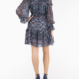 Braided Leopard Flounced Silk Chiffon Mini Dress