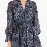 Braided Leopard Flounced Silk Chiffon Mini Dress