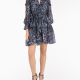 Braided Leopard Flounced Silk Chiffon Mini Dress