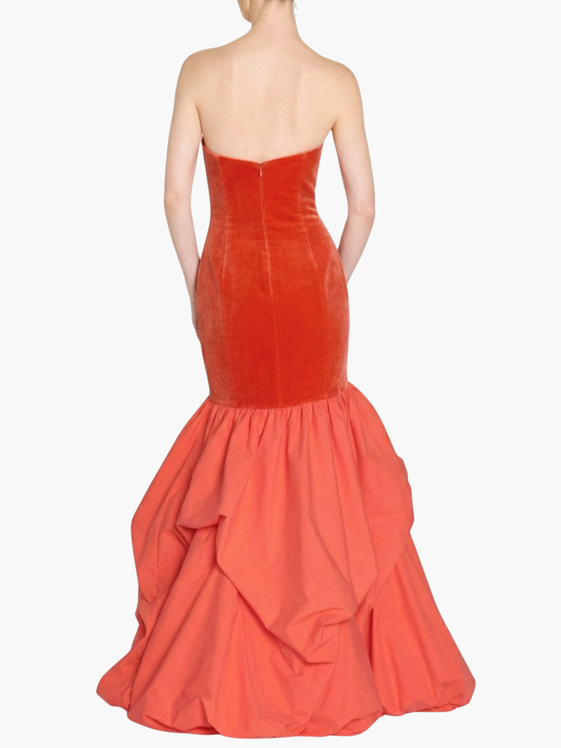 Strapless Drop Waist Mermaid Taffeta Pouf Gown