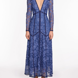 Corded Lace Deep V Button Maxi Dress