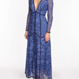 Corded Lace Deep V Button Maxi Dress