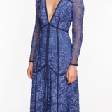 Corded Lace Deep V Button Maxi Dress