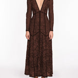 Corded Lace Deep V  Button Maxi Dress
