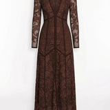 Corded Lace Deep V  Button Maxi Dress