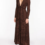 Corded Lace Deep V  Button Maxi Dress