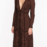 Corded Lace Deep V  Button Maxi Dress