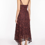 Ribbon Strap Corded Lace Handkerchief Hem Midi Dress