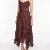 Ribbon Strap Corded Lace Handkerchief Hem Midi Dress