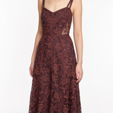 Ribbon Strap Corded Lace Handkerchief Hem Midi Dress