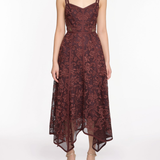 Ribbon Strap Corded Lace Handkerchief Hem Midi Dress
