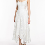Ribbon Strap Corded Lace Handkerchief Hem Midi Dress