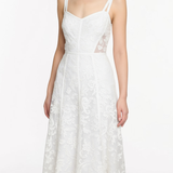 Ribbon Strap Corded Lace Handkerchief Hem Midi Dress