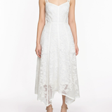 Ribbon Strap Corded Lace Handkerchief Hem Midi Dress