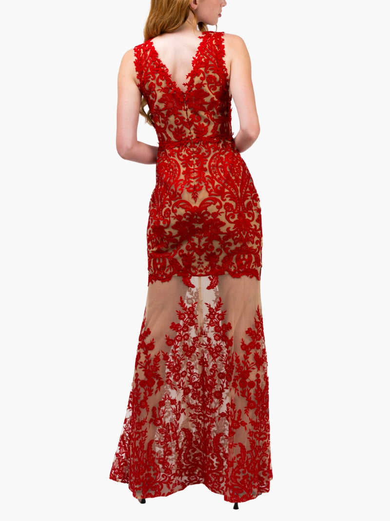 Mirrored Lace Floral Sleeveless Gown