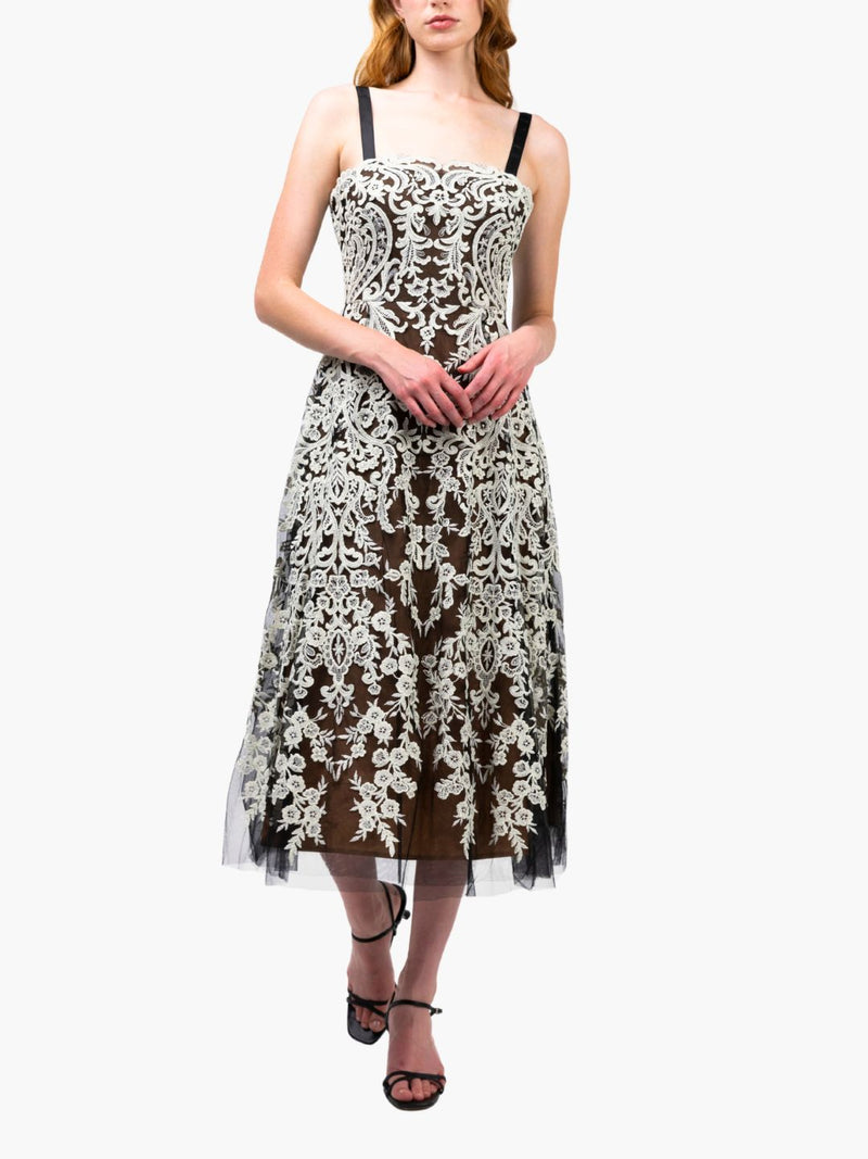 Mirrored Lace Floral Midi Dress