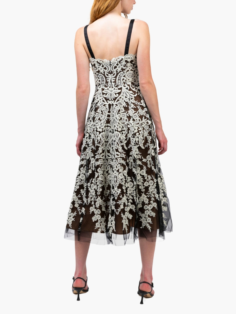 Mirrored Lace Floral Midi Dress