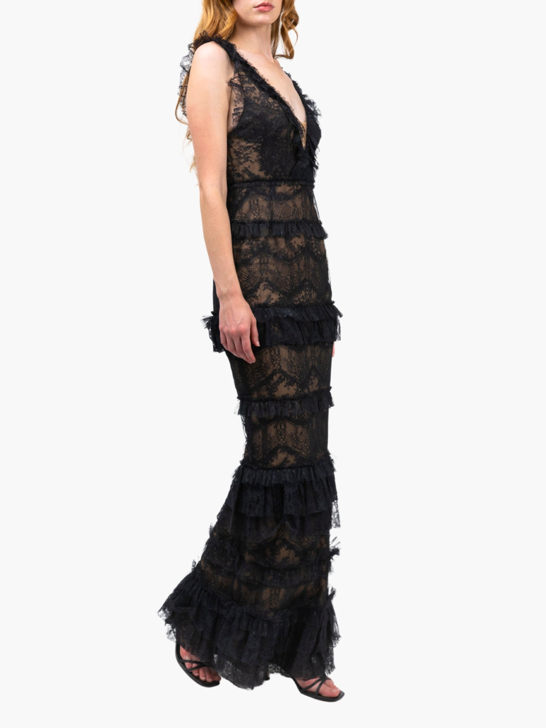 Marchesa Notte Chantilly Lace Gown, 14 / Black