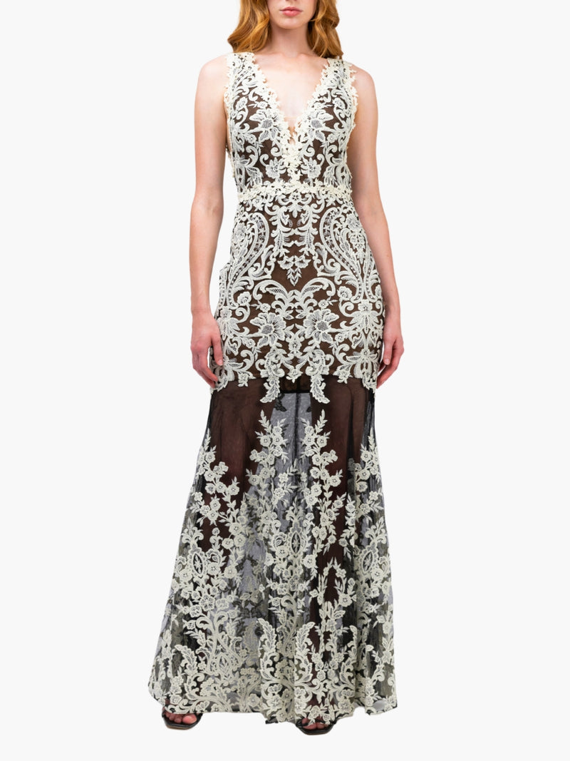 Mirrored Lace Floral Sleeveless Gown