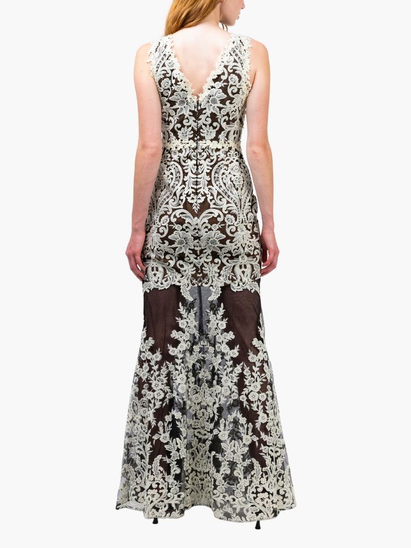Mirrored Lace Floral Sleeveless Gown