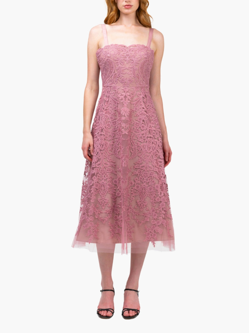 Mirrored Lace Floral Midi Dress