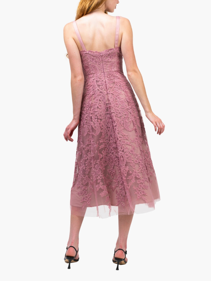 Mirrored Lace Floral Midi Dress