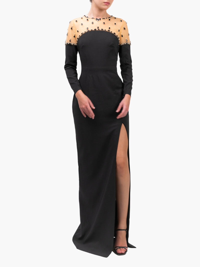 Illusion Crepe Gown
