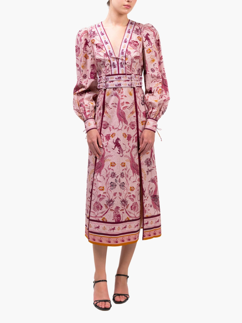 Cotton Poplin Peacock Midi Dress