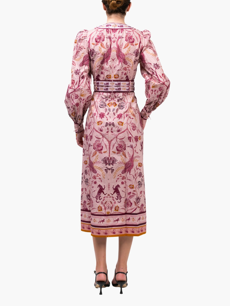Cotton Poplin Peacock Midi Dress