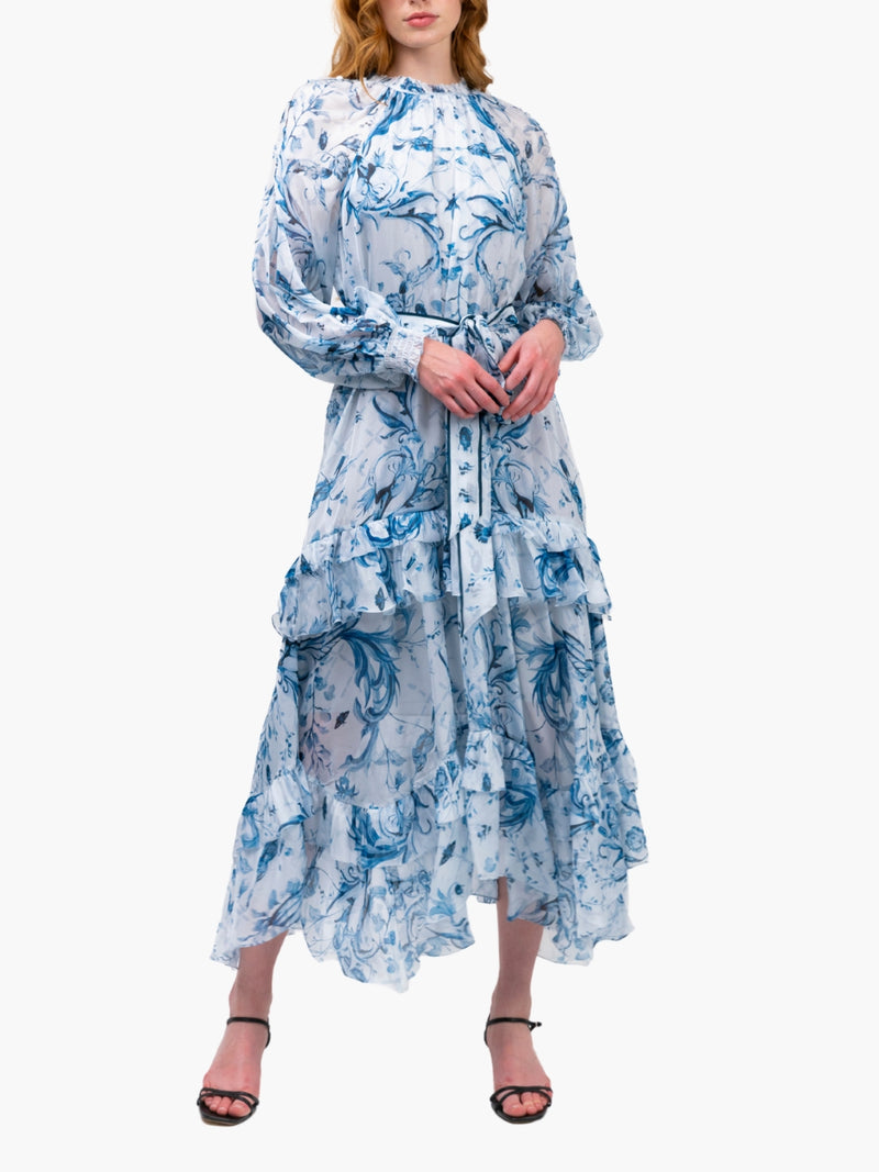 Ruffle Silk Chiffon Maxi Dress