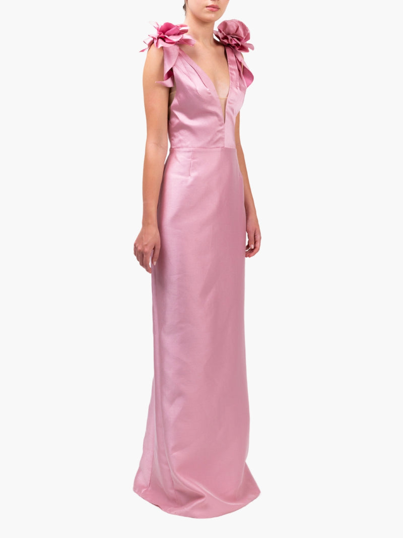 Spring Draped Floral Mikado Gown