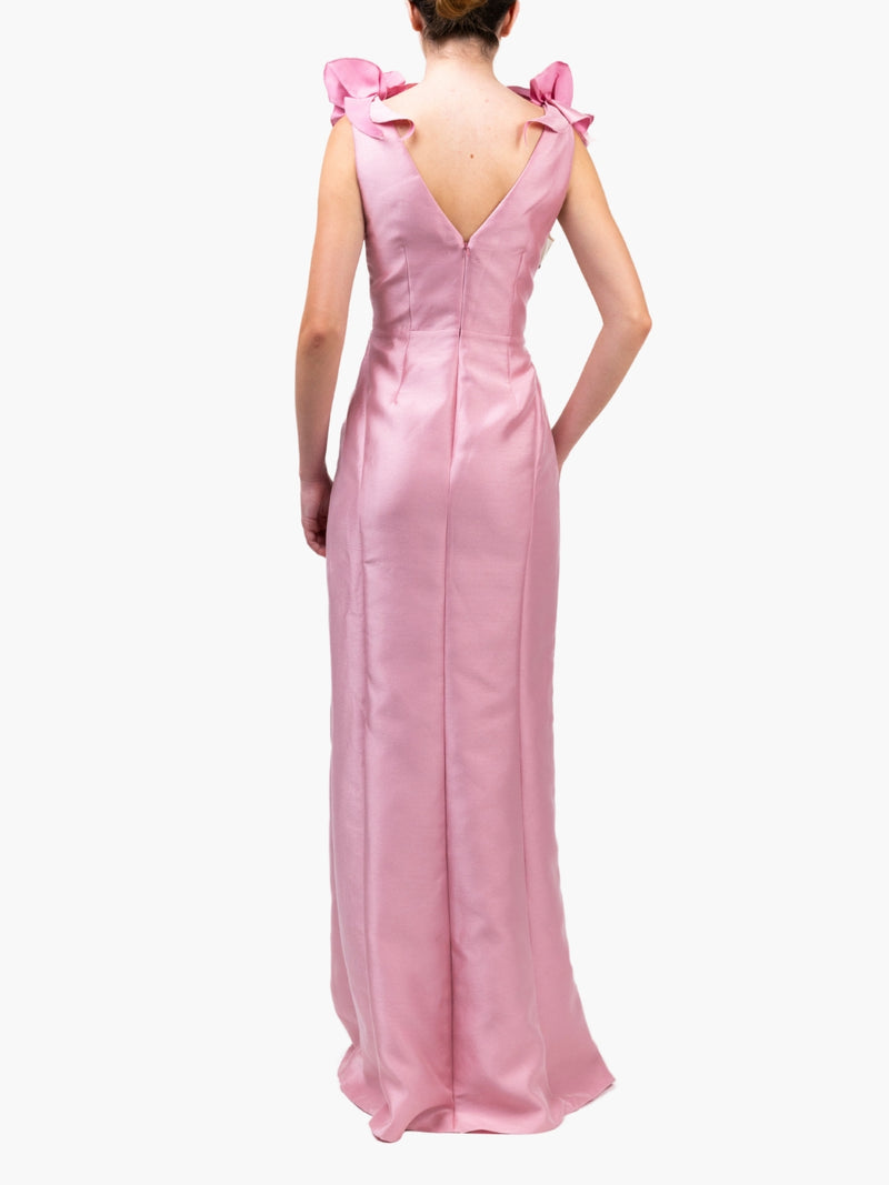 Spring Draped Floral Mikado Gown