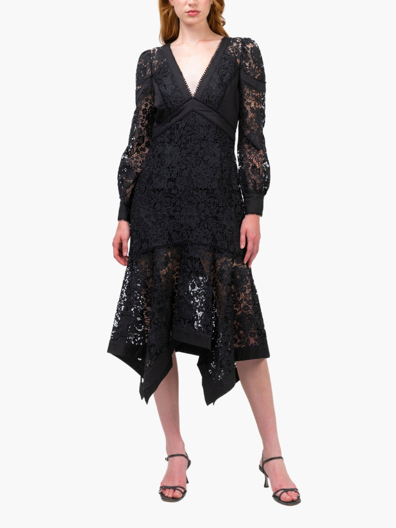 Lace Guipure Handkerchief Midi Dress