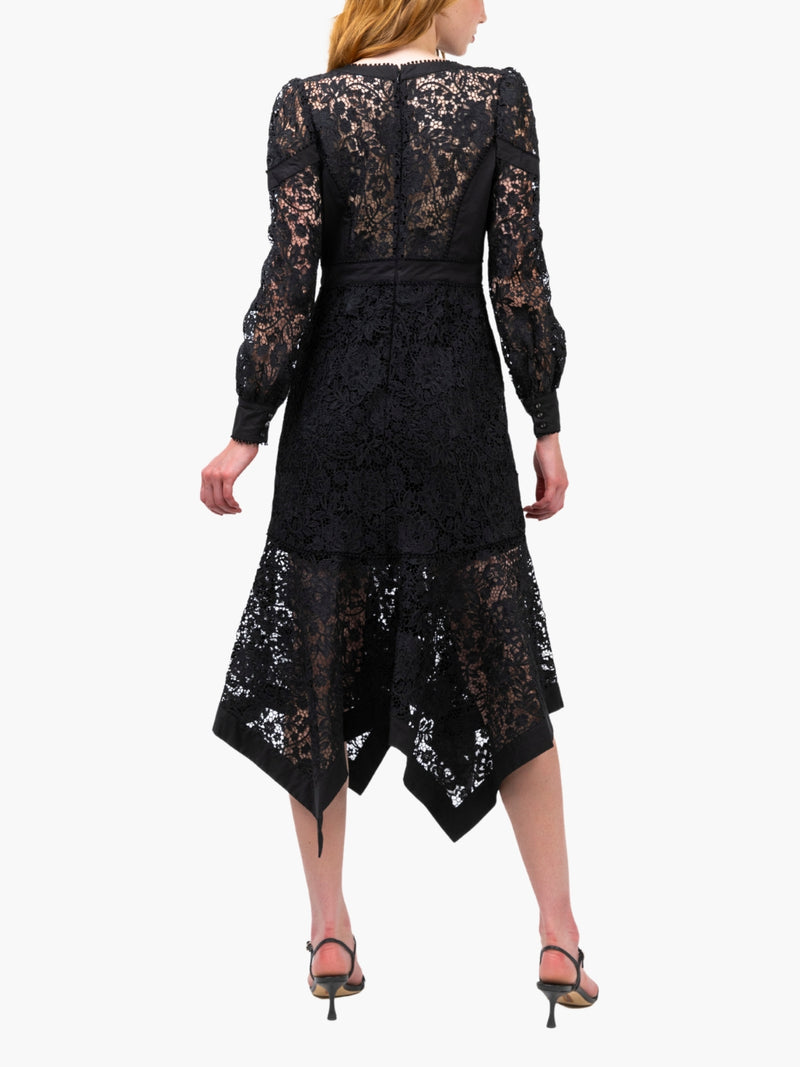 Lace Guipure Handkerchief Midi Dress