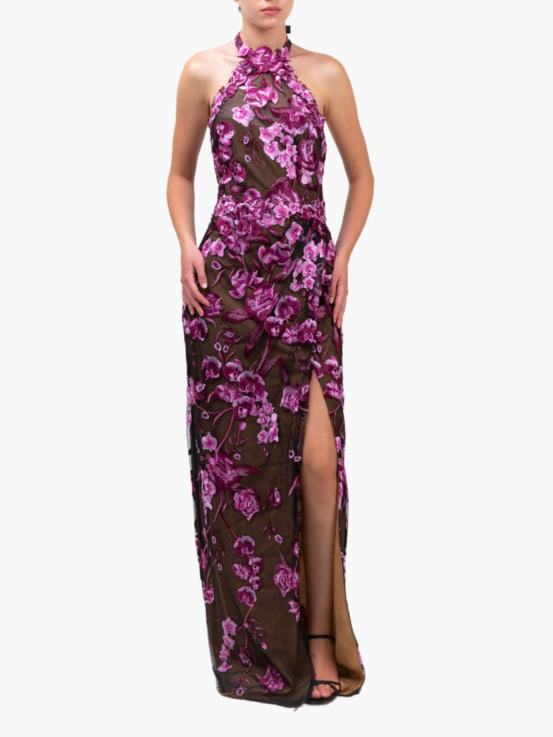 Bronix Botanicals Halter Column Gown