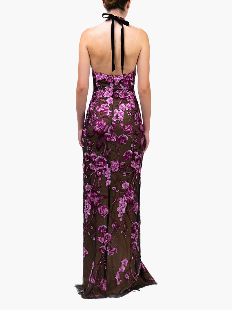 Bronix Botanicals Halter Column Gown