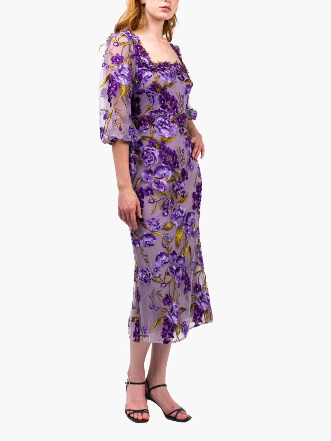 Bronix Botanicals Long Sleeve Midi Dress | Marchesa