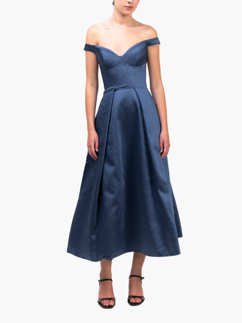 Spring Pleated Mikado Midi Dress