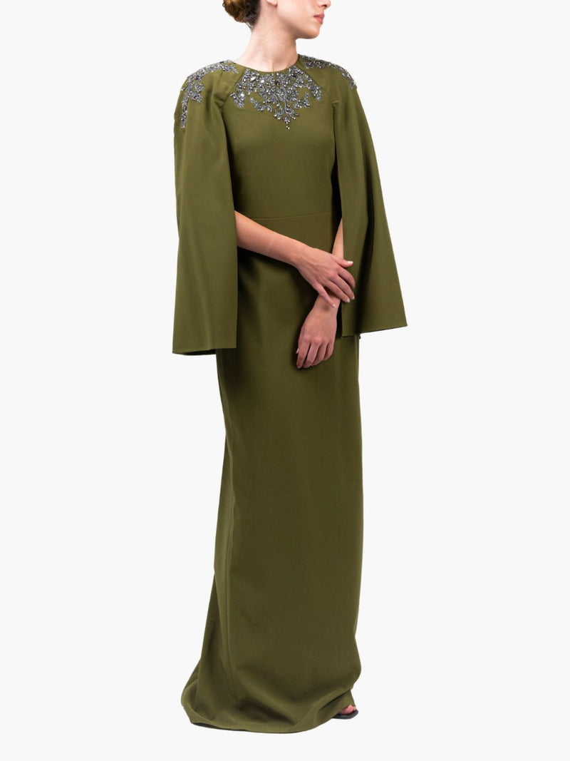Stretch Crepe Cape Gown