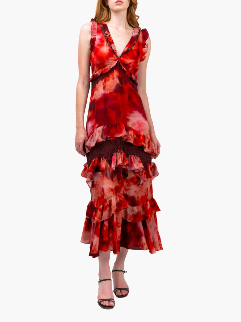 Watercolor Blooms Lace Viscose Maxi Dress